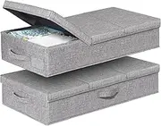 punemi Under Bed Storage With Lids, 2 Pack Large Underbed Storage Containers Clothes W/ 3 Handles, Foldable Low Profile Stackable Storage Drawer Organizer Bins Box for Blanket Shoe Toy Bedroom, Grey