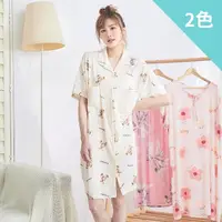 在飛比找momo購物網優惠-【Wonderland】純棉睡衣 熊熊兒寬鬆大襯衫睡衣裙洋裝