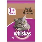 Whiskas Adult 1 Plus Year Beef & Lamb Dry Cat Food - 12kg