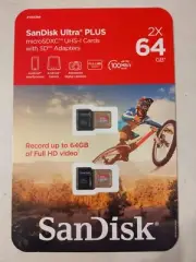 SanDisk 2X 64GB Ultra Plus MicroSDXC UHS-I Cards With SD Adapters Factory Seal