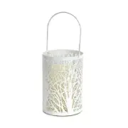 Melrose 8" White Tree Patterned Battery Operated LED Candle Lantern with Timer