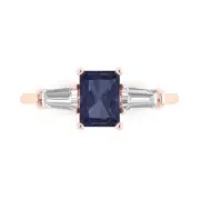 2.0 ct Emerald Cut Sapphire Gemstone Three-Stone Promise Ring Rose Gold