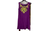 Ishka Embroidered Collar Small Purple/Green Tank Dress Ladies Sz S NEW