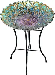 17.99" Handpainted Flower Glass Birdbath, Multi