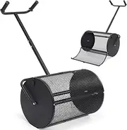 PoPoHoser Compost Spreader, 24 inch Peat Moss Spreader with Adjustable U-Shaped Handle, Heavy Duty Metal Fertilizer Spreader Roller for Lawn Top Soil, Top Dressing, Seedling, Mulch, Manure