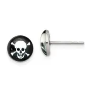 Stainless Steel Chisel Polished Skull Epoxy Post Earrings