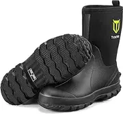 [TideWe] Rubber Boots for Men, 5.5mm Neoprene Insulated Rain Boots with Steel Shank, Waterproof Mid Calf Hunting Boots, Sturdy Rubber Work Boots for Farming Gardening Fishing