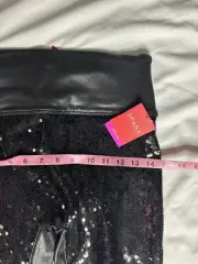 NWT $158 Spanx Sequin Faux Leather Leggings In BlackM