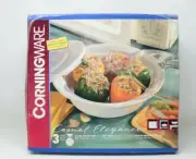 Corningware 2.25 Qt Round Dish with Glass and Plastic Covers