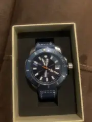 Shield Shaw Leather-Band Men's Diver Watch w/Date - Silver/Blue