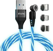 Statik 360 GloBright Magnetic Phone Charger Light Up Charger - LED Magnetic Charging Cable, Glowing Light Up Charging Cable, Lighted Phone Charger Cord - Blue, 3FT/1M