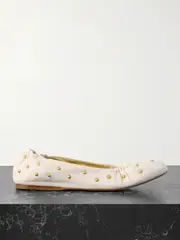 [Chloé] Chloé - Eia Studded Ruched Leather Ballet Flats - Off-white - IT36 IT 36 Off-white