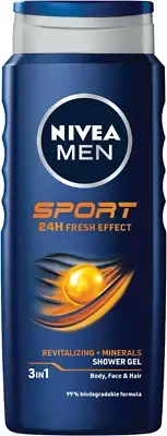 NIVEA MEN Sport 3-In-1 Shower Gel (500Ml), Refreshing Body Wash for Body, Face &