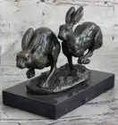 Art Deco Hares Rabbit Bronze Sculpture Easter Bunny Marble Figurine Home Deco