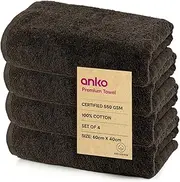 [Anko] Australia 100% Cotton 550 GSM Malmo Hand Towel | Set of 4 | Super-Soft, Absorbent, Quick-Drying | Dark Grey Towel for Men, Women & Kids | 60x40 cm |Travel, Gym, Spa Towel