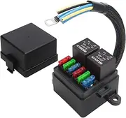 Weasch 12V Pre-Wired Fuse Relay Box, 4-Pin 40A Relay Block and Kit, 2 Relays and 6 ATC/ATO Blade Fuses, for Cars Truck Marine Boat Jeep