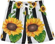 [ODAWA] Sunflowers Black White Checkered Boys Swim Board Shorts Quick Dry Kids Swim Trunk Toddler Beach Shorts, Sunflowers Black White Checkered, 7 Years