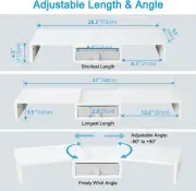 White Dual Monitor Stand Riser with Drawer - Length and Angle Adjustable Doub...
