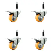 3 Inch 316SS Yellow Poly Swivel 7/8 Inch Expanding Stem Caster Set Lock Brake