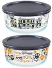 Pyrex 4 Cup HALLOWEEN Storage SPOOKY FUN /Haunted Mansion Cemetery FRIGHT NIGHT