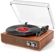 Vinyl Record Player Vintage 3 Speed Turntable Bluetooth with Upgraded Walnut