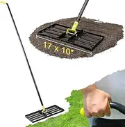 Colwelt Lawn Leveling Rake17 x10, Lawn Leveler Rake with Great Leveling Accuracy, Leveling Rake for Soil with 77’’ Adjustable Curved End Grip Handle, Lawn Leveling Tool Yard Leveler for Leveling Soil