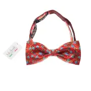 Italo Ferretti NWT Bow Tie Adjustable Size in Red/Multicolor Floral Pattern Silk