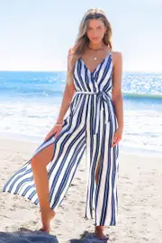 Cupshe Sharp Lines Striped Jumpsuit - Blue,XL