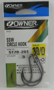 Owner 5178-201 10/0 SSW Circle Hook Black Chrome Size 10/0 3Ct