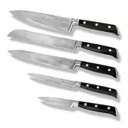 Damascus Laser Etched Full Tang 5 Piece Knife Set