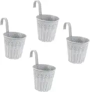 Abaodam 4pcs Vintage Iron Flower Pots with Hooks Retro Hanging Buckets for Balcony Home Decor Planters for Creative Gardening Stylish Ornamentation