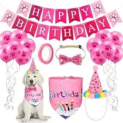 Dog Birthday Party Supplies - 18 Pcs Dog Girl Birthday Bandanas Set with Dog Birthday Hat, Scarf, Birthday Banner, Balloons and Bowtie, Puppy Dog Pals Birthday Party Decorations