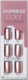 imPRESS KISS Color Press-On Nails, Nail Kit, PureFit Technology, Short Length, “Paralyzed Pink”, Polish-Free Solid Color Manicure, Includes Prep Pad, Mini Nail File, Cuticle Stick, and 30 Fake Nails