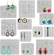 12 Pcs Resin Molds Jewellery, FineGood Epoxy Resin Jewellery Making Kit Resin Earring Moulds Silicone Resin Moulds for Gem Pendant Necklace