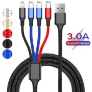 4-in-1 Fast Charging Cable USB Type-C, Micro USB, iPhone 15/14, 3A Quick Charge