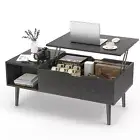 Lift-Top Wood Coffee Table with Adjustable Storage Shelf – Easy Lift & Lower