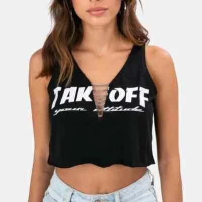 Adika Takeoff Your Attitude Sleeveless Chain Detail Crop Top Womens Black