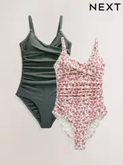 Pink Ditsy Floral, Khaki Tummy Control Swimsuits 2 Pack (E51606) | $113