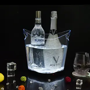 雙提手 5L塑膠冰桶 炫彩光發光冰桶 圓形波浪香檳桶 酒吧KTV冰塊桶