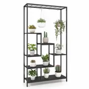 Costway 6-Tier Metal Plant Stand Rack 180cm Flower Pot Holder Display Shelf w/Hooks Home Garden Decor Black