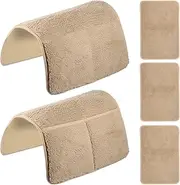 5 Pcs Sofa Armrest Cover Recliner Headrest Protector Nonslip Armchair Covers Sofa Slipcover with Side Pocket Abrasion Furniture Protector Fit Most Recliners Lounge Chairs and Sofa Armrests (Khaki)