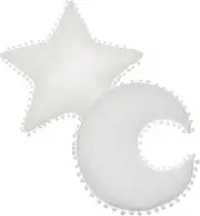 2 Pieces Star Pillow Moon Shaped Pillow Creative Star Moon Plush Pillows Soft Decorative Nursery Pillow Set for Kids Girls Boys Birthday Baby Shower (White)