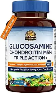 Vitalitown Glucosamine Chondroitin MSM, Triple Action+ Joint Formula| 12 Joint-Loving Ingredients, 4000+MG | Collagen, Boswellia, Turmeric, Hyaluronic Acid, Bromelain | Natural, No Gluten | 90 Tablets