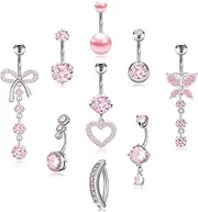 [EVELICAL] 9Pcs 14G Belly Button ring Dangle Belly Rings Surgical Stainless Steel Cute CZ Heart Butterfly Flower Clicker Belly Piercings for Women Navel Piercings Jewelry