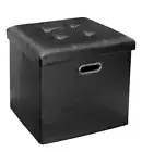 Greenco Faux Leather Foldable Storage Ottoman Stool, Square Storage Cube, Black