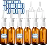 ZHWKMYP 10 Pcs Nasal Spray Bottle, 30ML/1oz 6 Pcs Glass Nose Spray Bottle Empty, Fine Mist Sprayers Atomizers with 2 Pcs Funnels and 2 Pcs Labels