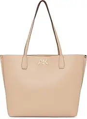 [Anne Klein] Large AK Turn Lock Tote, Stone with Stone Grey Multi Plaid, Stone With Stone Grey Multi Plaid
