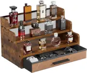 3 Tier Cologne Stand with Drawer, Wooden Cologne Organizer for Men, Retro Perfum