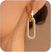 [TITUTHIA] Gold Earrings for Women Trendy, Simple Dainty 14K Gold Plated Paperclip Square Chain Link Dangle Hoops Earrings Pin Stud Huggie Earrings Lightweight Hypoallergenic Minimalist Aesthetic Gold