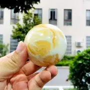 318g Natural Yellow Calcite Orange Quartz Sphere Crystal Ball Healing Reiki